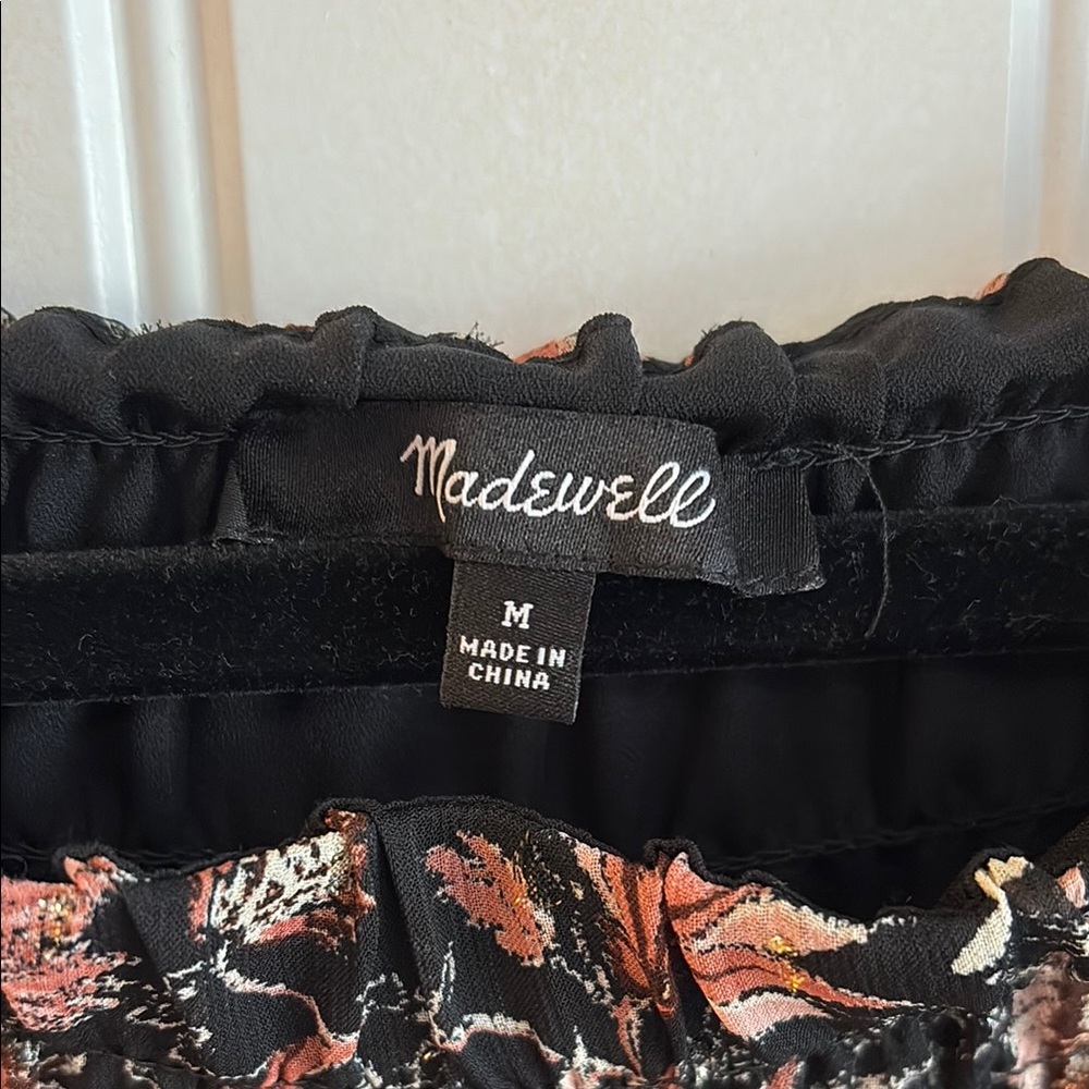 Madewell Tiered Floral Midi Skirt | Black & Burnt Auburn | Size M - Picture 6 of 10